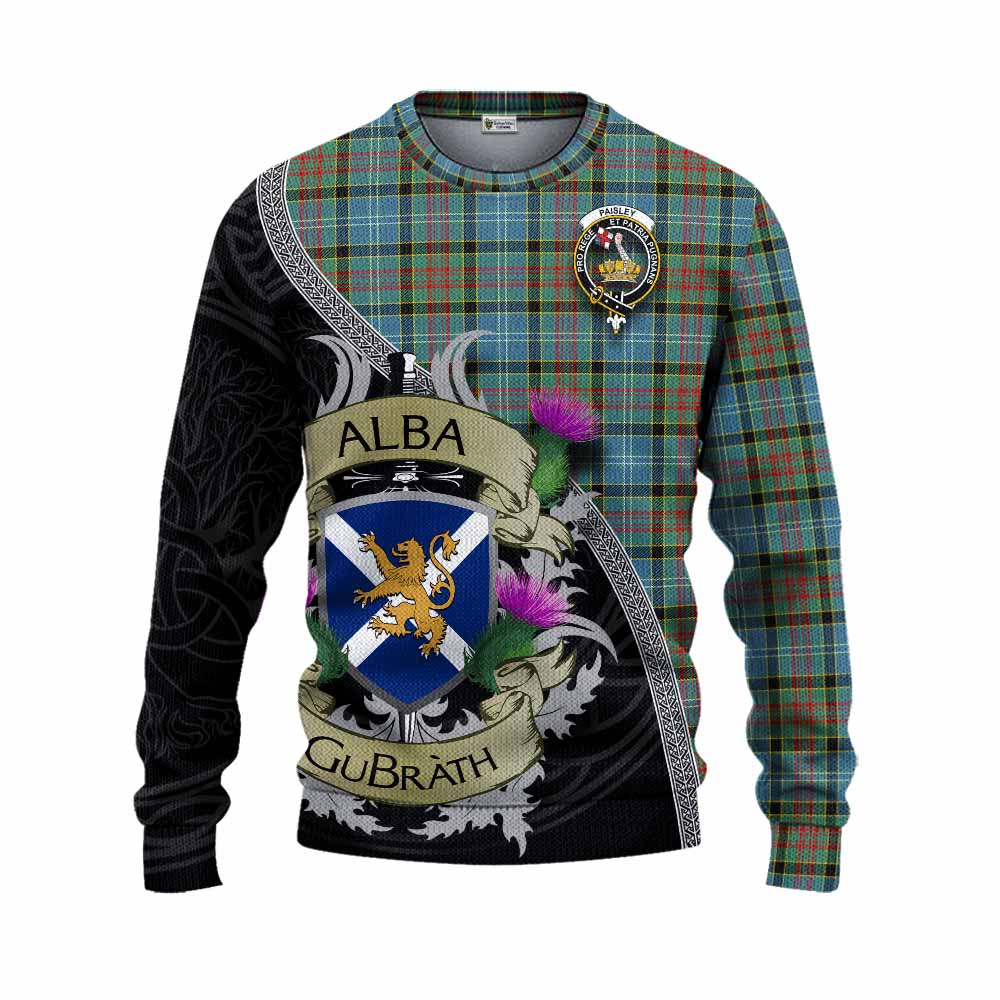 Tartan Vibes Clothing Paisley Tartan Family Crest Knitted Sweater Lion Rampant Royal Thistle Shield Celtic Inspired