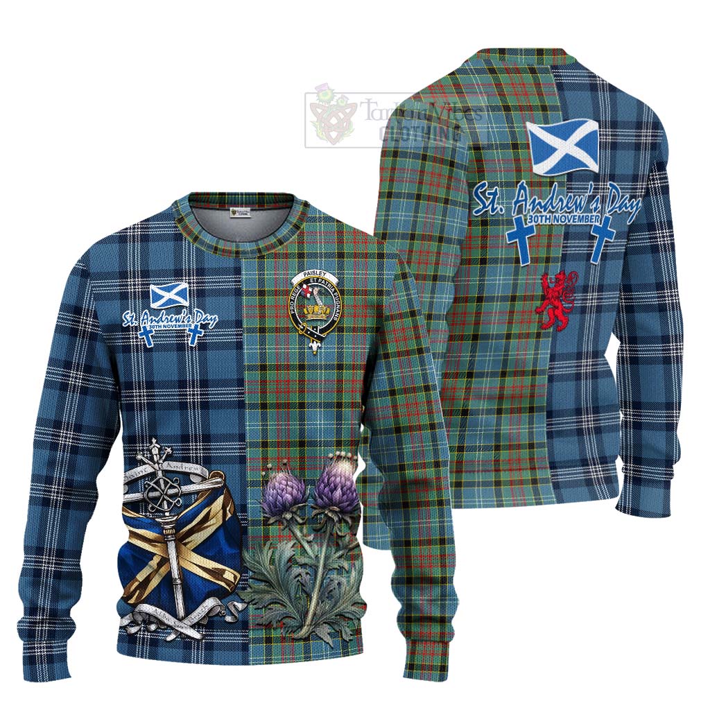 Tartan Vibes Clothing Paisley Tartan Knitted Sweater Happy St. Andrew's Day Half Tartan Style