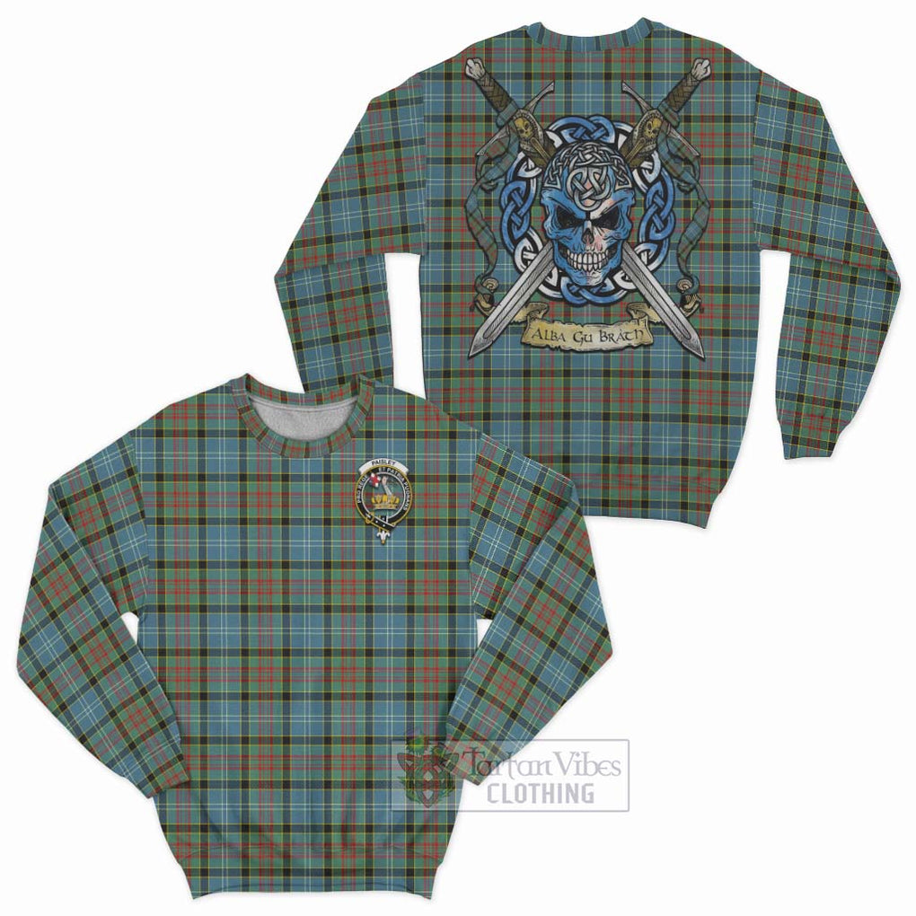 Tartan Vibes Clothing Paisley Tartan Sweatshirt with Family Crest Celtic Skull Style