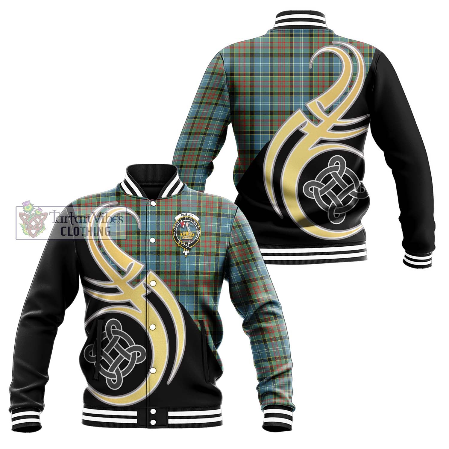 Paisley Tartan Baseball Jacket with Family Crest and Celtic Symbol Style Unisex - Tartan Vibes Clothing