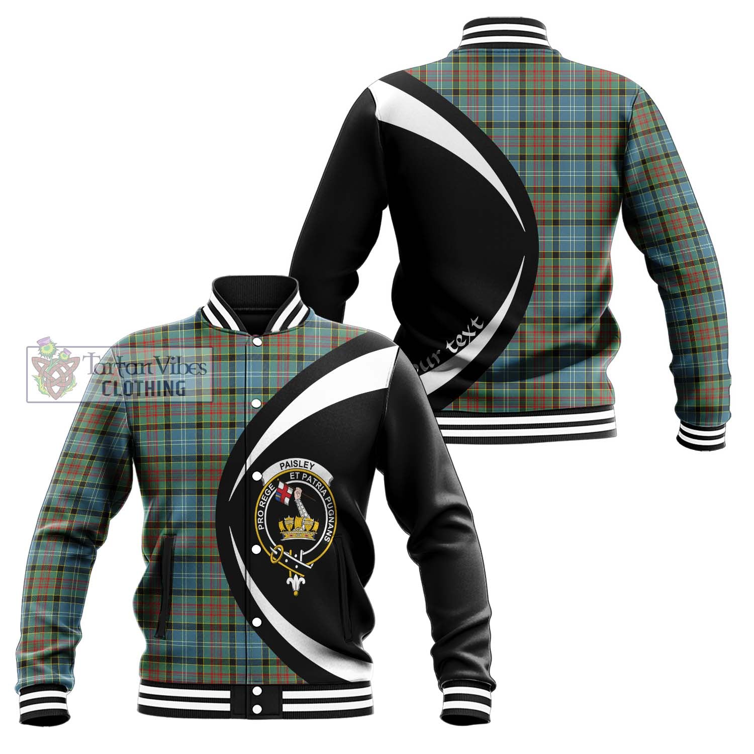 Paisley Tartan Baseball Jacket with Family Crest Circle Style Unisex - Tartan Vibes Clothing