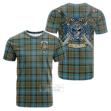 Tartan Vibes Clothing Paisley Tartan Cotton T-shirt with Family Crest Celtic Skull Style