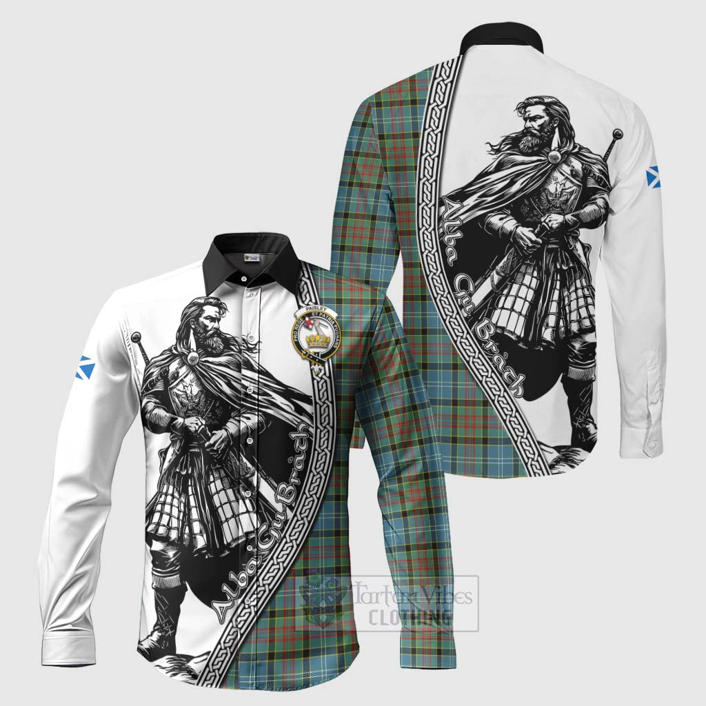Tartan Vibes Clothing Paisley Tartan Clan Crest Long Sleeve Button Shirt with Highlander Warrior Celtic Style