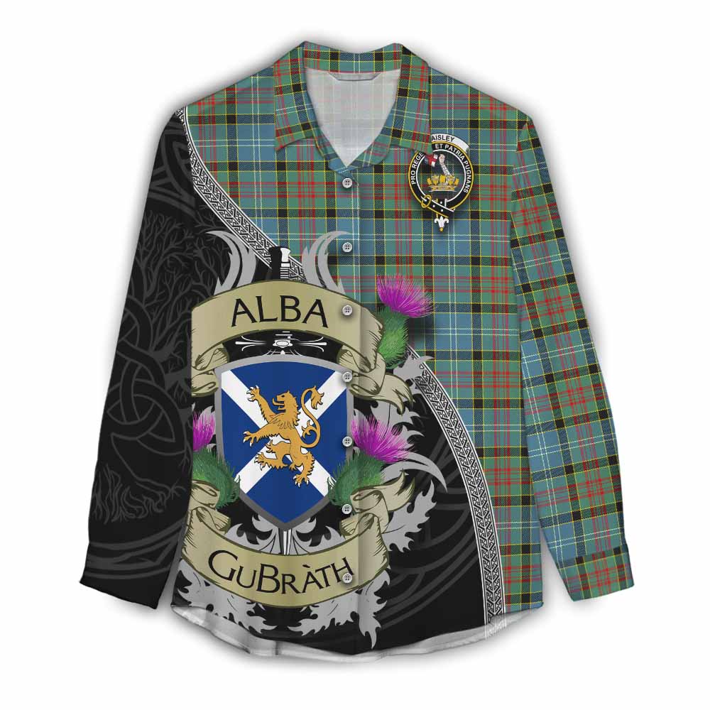 Tartan Vibes Clothing Paisley Tartan Family Crest Women's Casual Shirt Lion Rampant Royal Thistle Shield Celtic Inspired