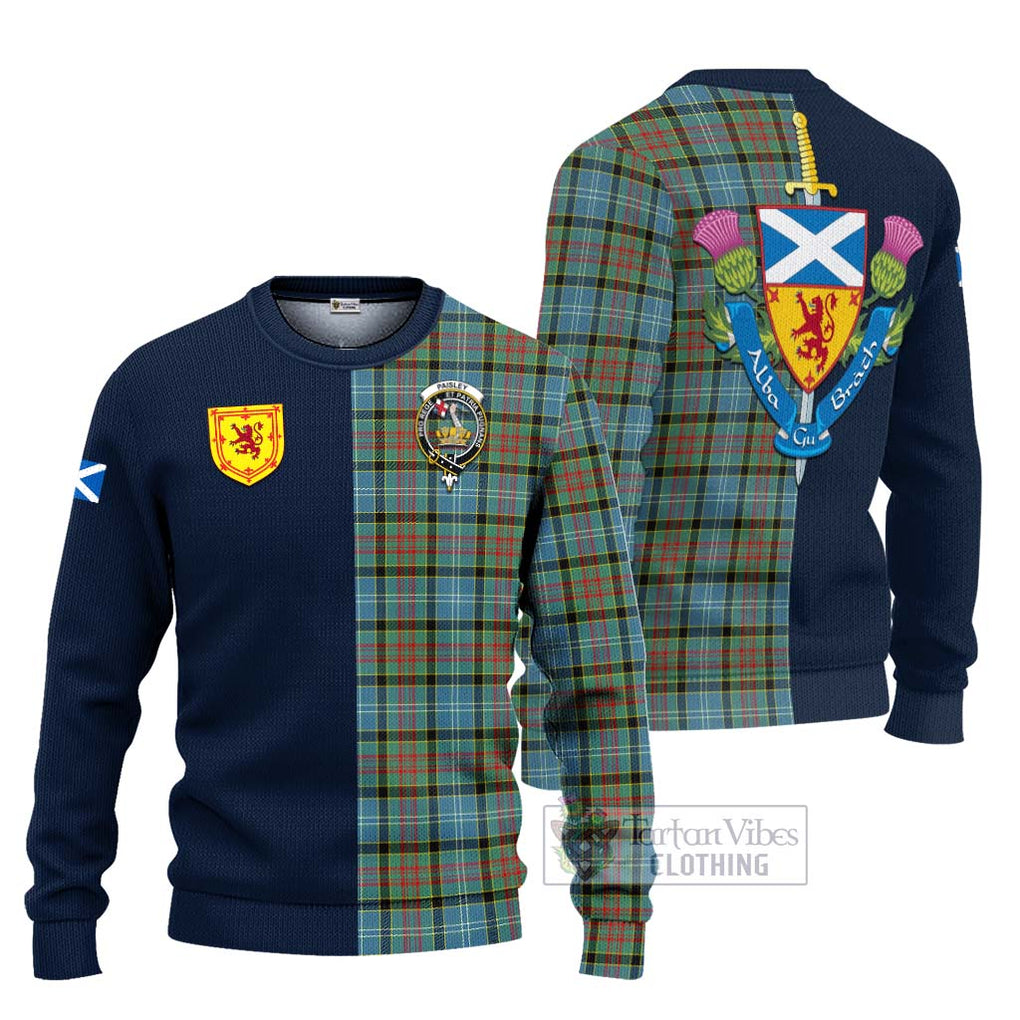 Tartan Vibes Clothing Paisley Tartan Knitted Sweater with Scottish Lion Royal Arm Half Style