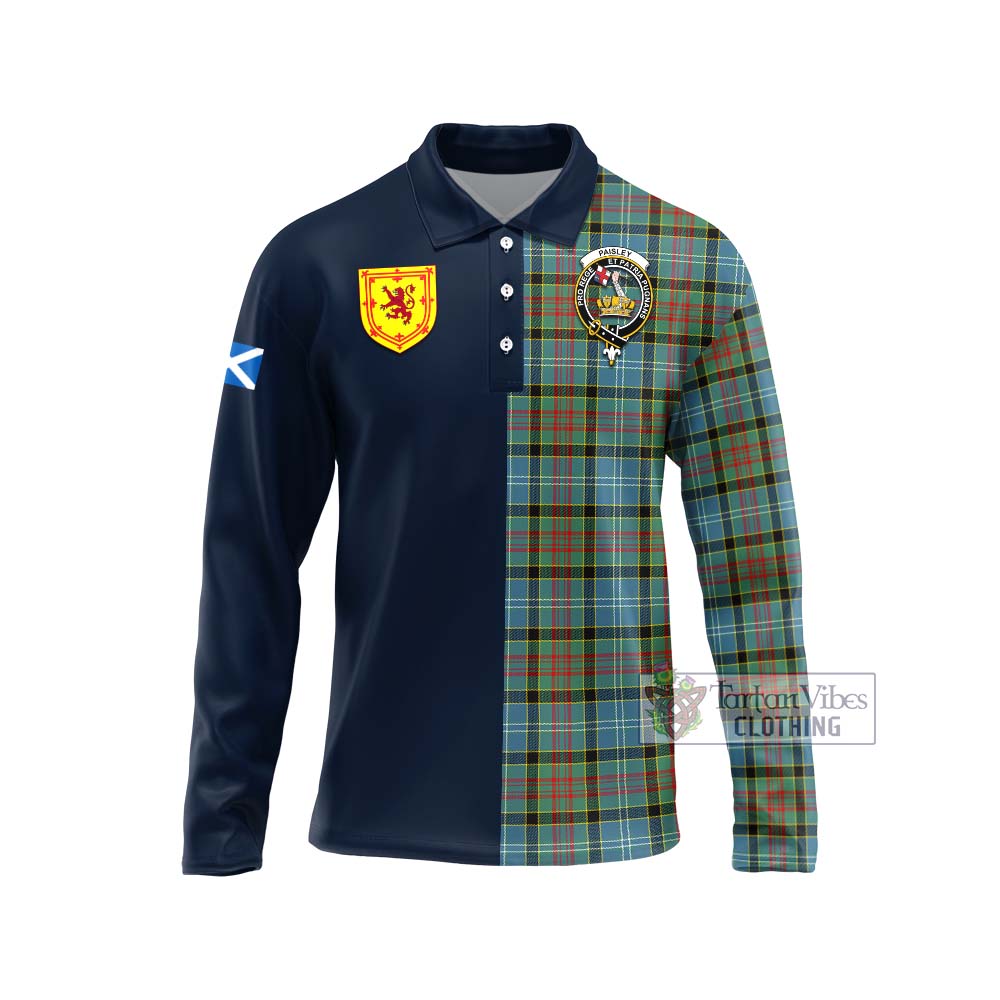 Tartan Vibes Clothing Paisley Tartan Long Sleeve Polo Shirt with Scottish Lion Royal Arm Half Style