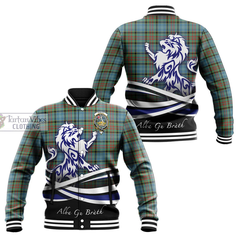Paisley Tartan Baseball Jacket with Alba Gu Brath Regal Lion Emblem Unisex - Tartanvibesclothing Shop