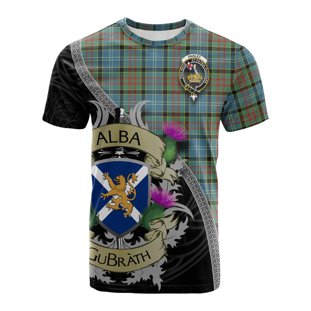Tartan Vibes Clothing Paisley Tartan Family Crest Cotton T-shirt Lion Rampant Royal Thistle Shield Celtic Inspired