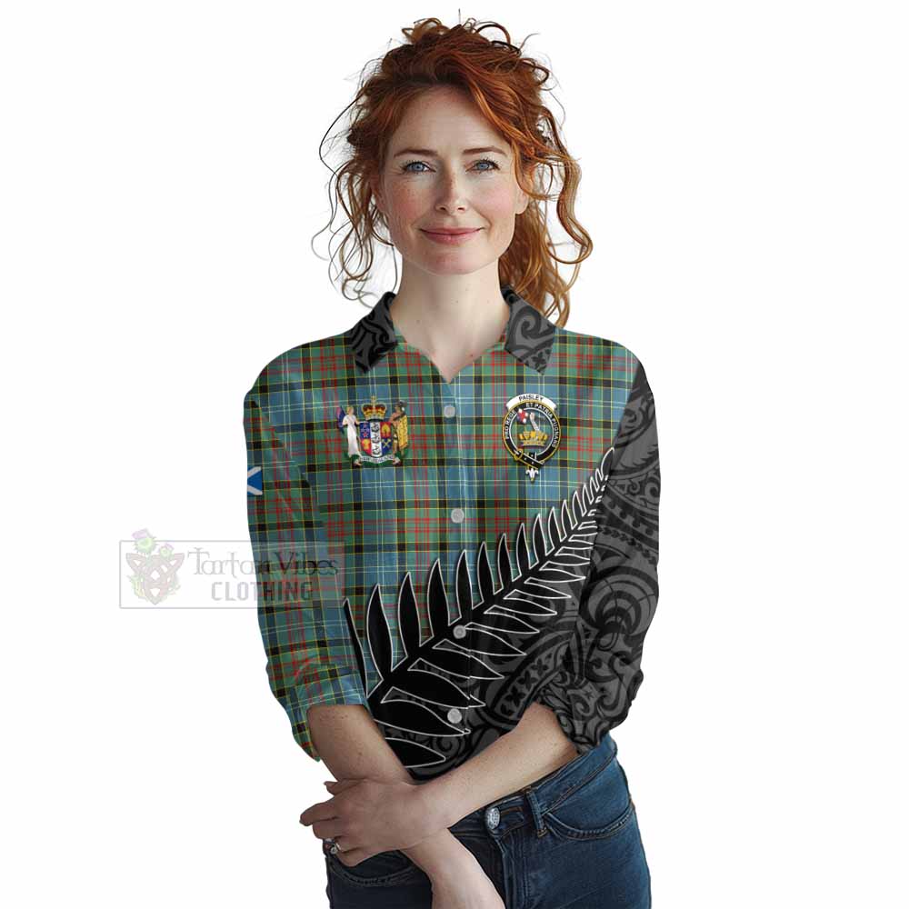 Tartan Vibes Clothing Paisley Crest Tartan Women's Casual Shirt with New Zealand Silver Fern Half Style