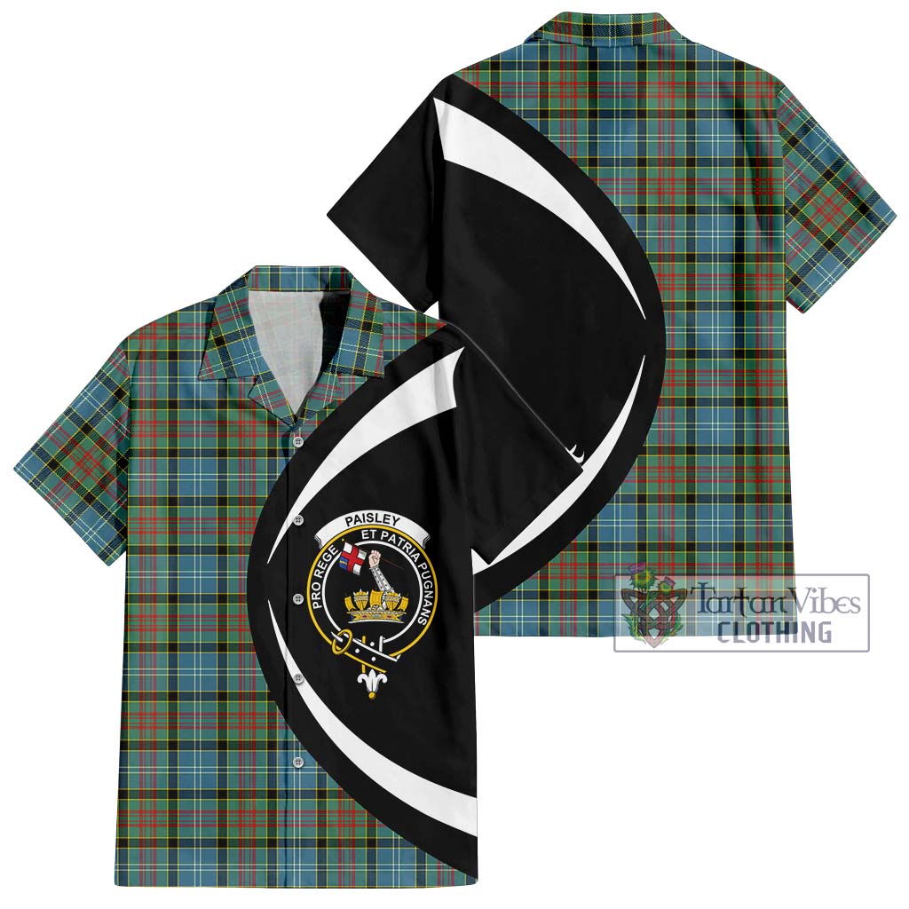 Paisley Tartan Short Sleeve Button Up with Family Crest Circle Style Kid - Tartan Vibes Clothing