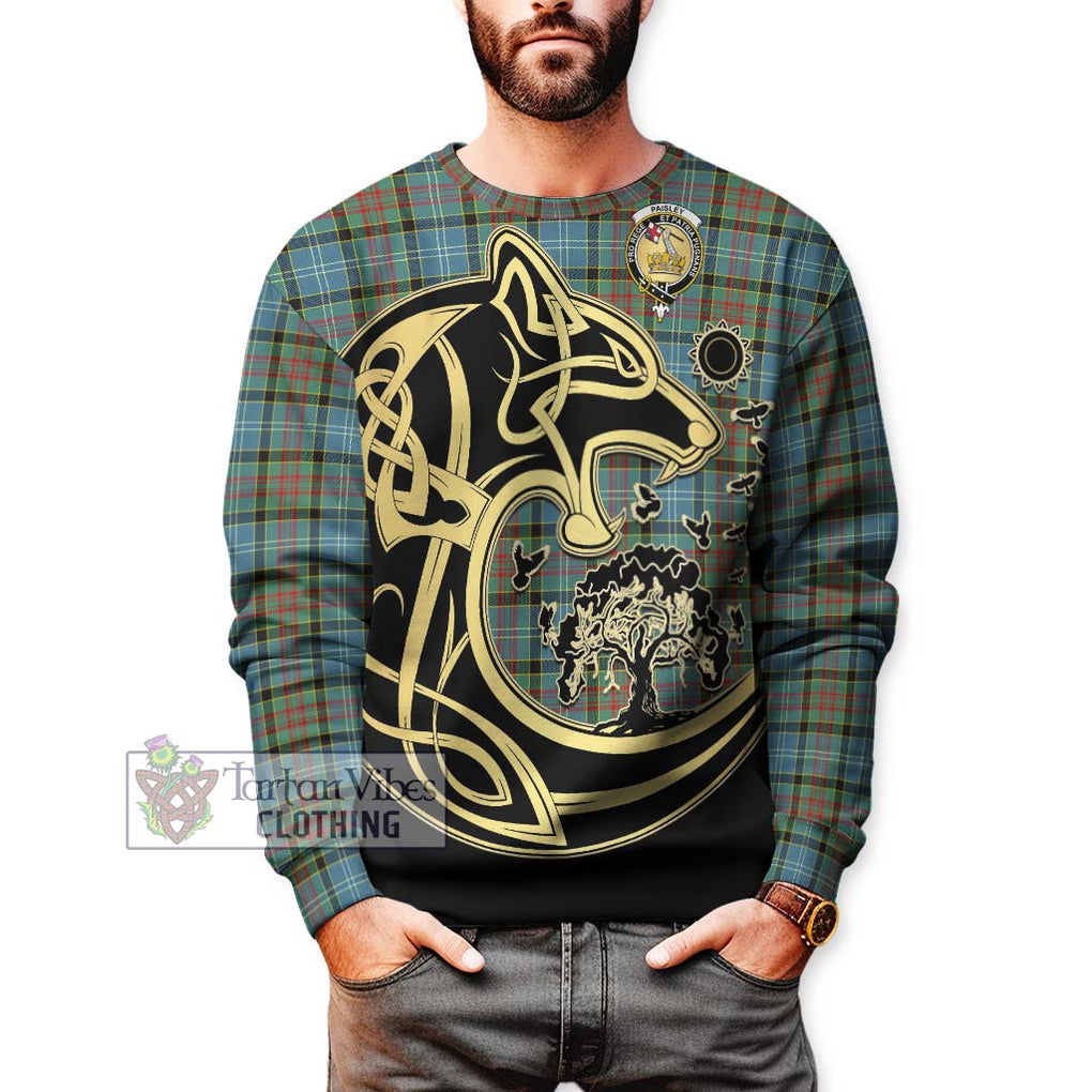Paisley Tartan Sweatshirt with Family Crest Celtic Wolf Style Unisex - Tartan Vibes Clothing