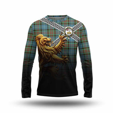 Paisley Crest Tartan Long Sleeve T-Shirt with Golden Lion Emblem Celtic Style