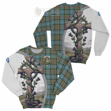 Paisley Tartan Sweatshirt with Family Crest and St. Andrew's Cross Accented by Thistle Vines