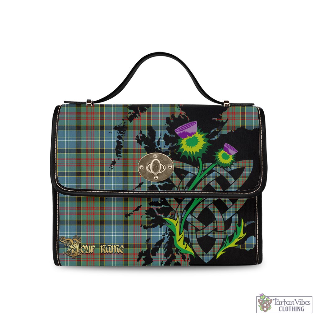 Tartan Vibes Clothing Paisley Tartan Waterproof Canvas Bag with Scotland Map and Thistle Celtic Accents