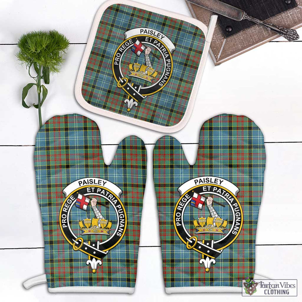 Paisley Tartan Combo Oven Mitt & Pot-Holder with Family Crest Combo 1 Oven Mitt & 1 Pot-Holder White - Tartan Vibes Clothing