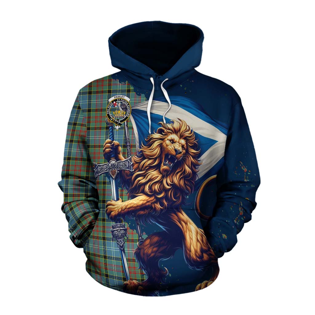 Tartan Vibes Clothing Paisley Tartan Family Crest Cotton Hoodie with Scottish Majestic Lion