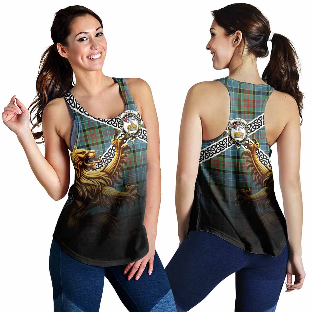 Tartan Vibes Clothing Paisley Crest Tartan Women's Racerback Tanks with Golden Lion Emblem Celtic Style