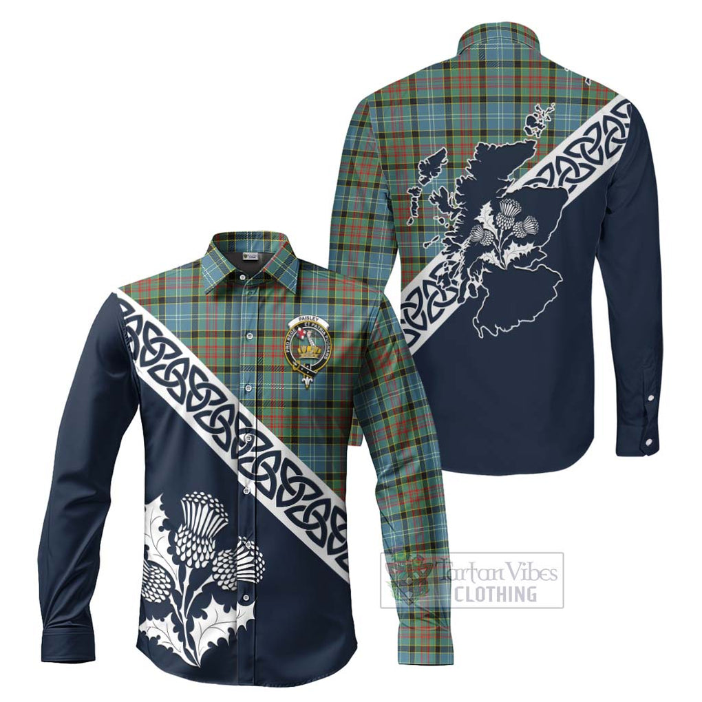 Tartan Vibes Clothing Paisley Tartan Long Sleeve Button Shirt Featuring Thistle and Scotland Map