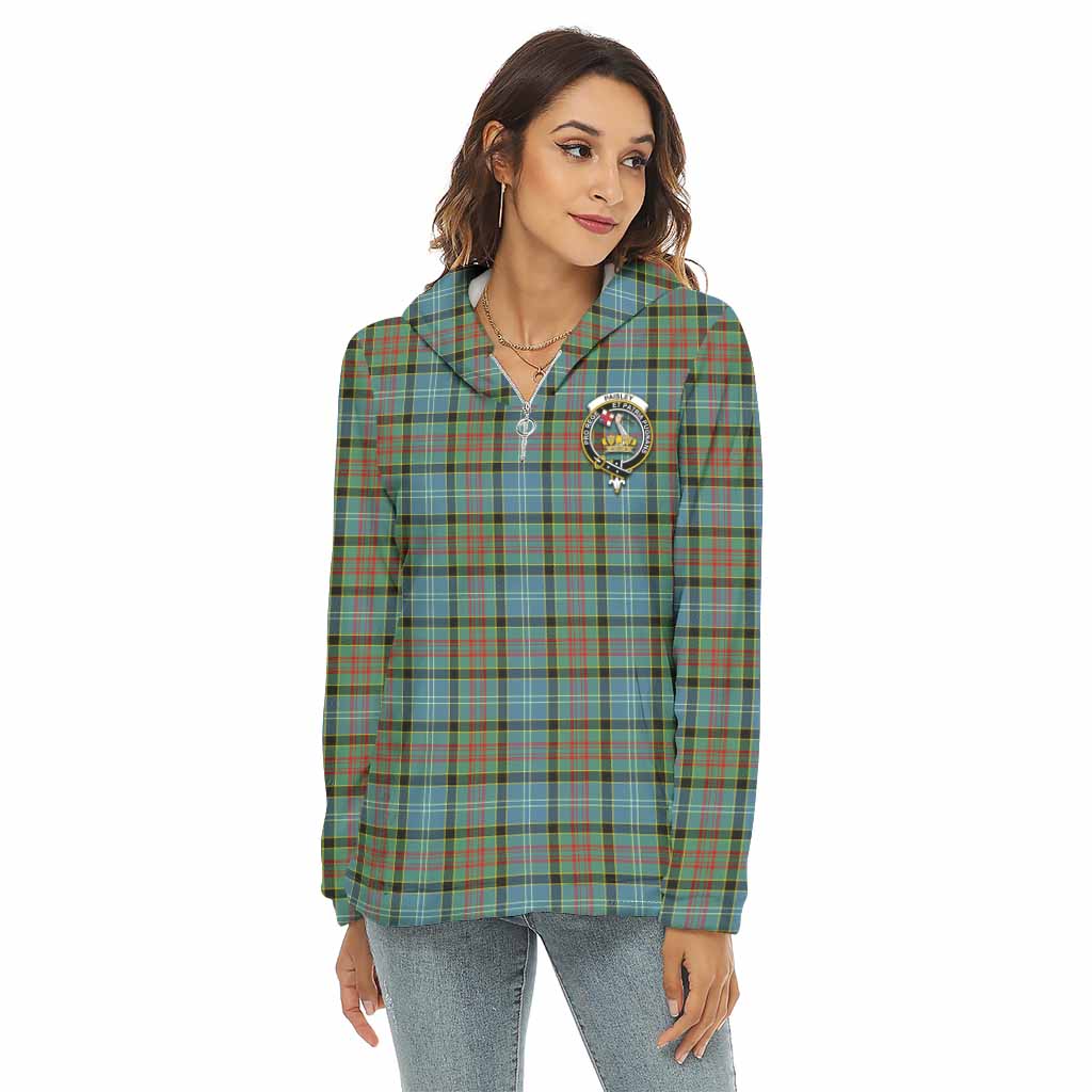 Tartan Vibes Clothing Paisley Tartan Crest Women's Borg  Half Zip Fleece Hoodie