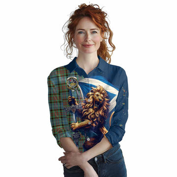 Tartan Vibes Clothing Paisley Tartan Family Crest Women's Casual Shirt with Scottish Majestic Lion