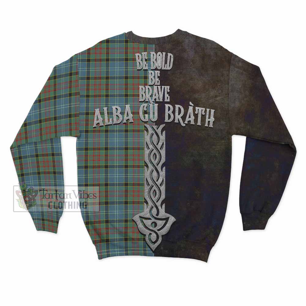 Tartan Vibes Clothing Paisley Tartan Family Crest Sweatshirt Alba Gu Brath Be Brave Lion Ancient Style