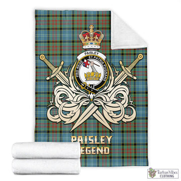 Paisley Tartan Blanket with Clan Crest and the Golden Sword of Courageous Legacy