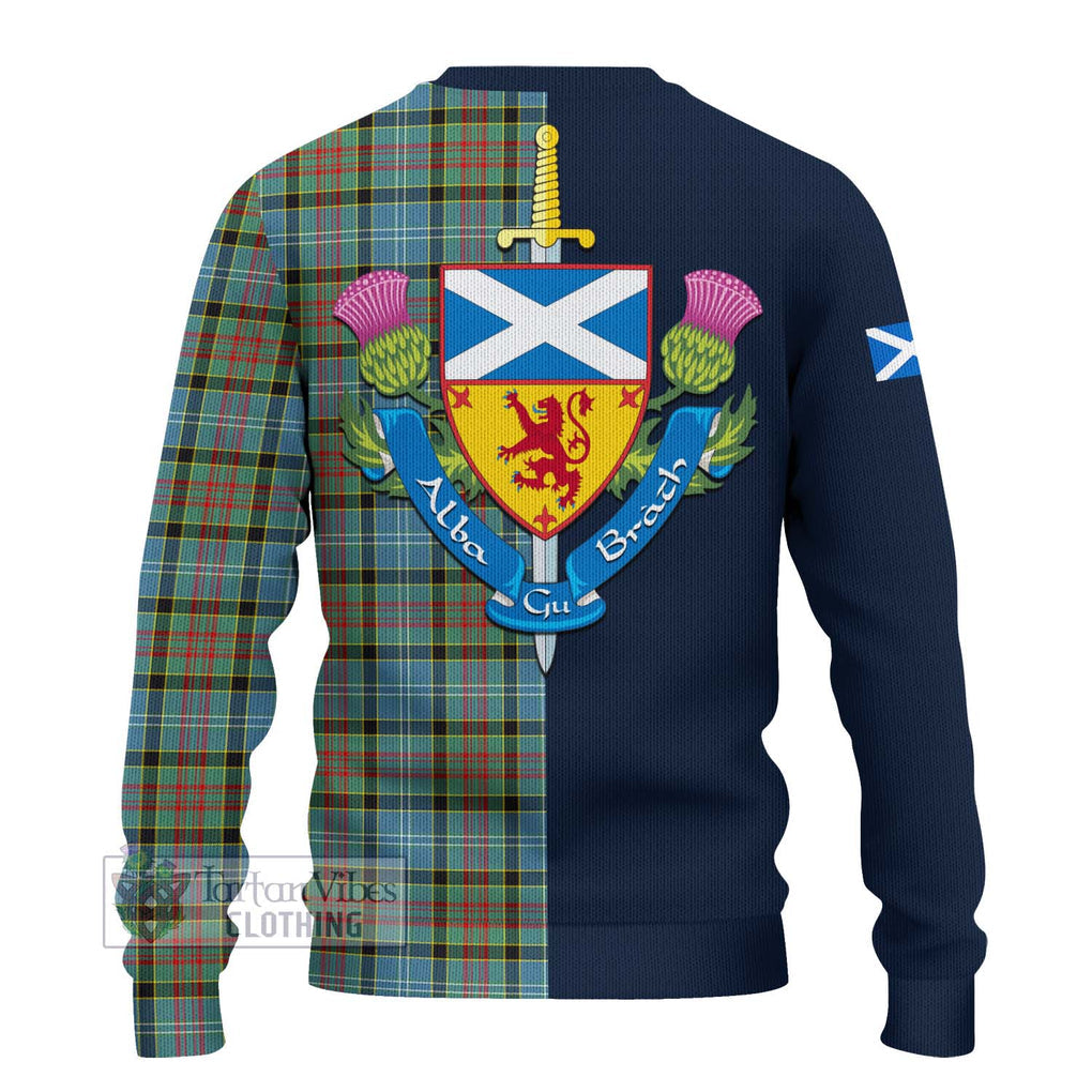Tartan Vibes Clothing Paisley Tartan Knitted Sweater with Scottish Lion Royal Arm Half Style