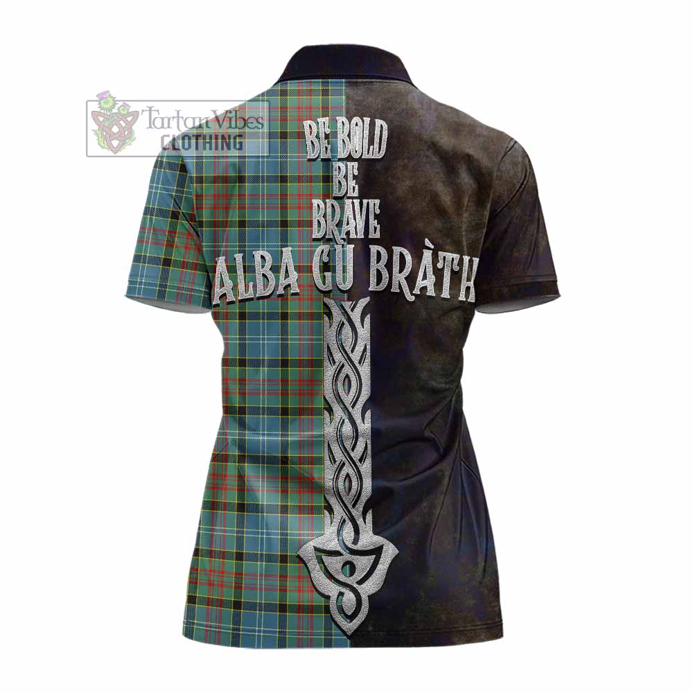 Tartan Vibes Clothing Paisley Tartan Family Crest Women's Polo Shirt Alba Gu Brath Be Brave Lion Ancient Style