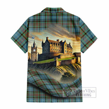 Tartan Vibes Clothing Paisley Tartan Family Crest Short Sleeve Button Shirt with Scottish Ancient Castle Style