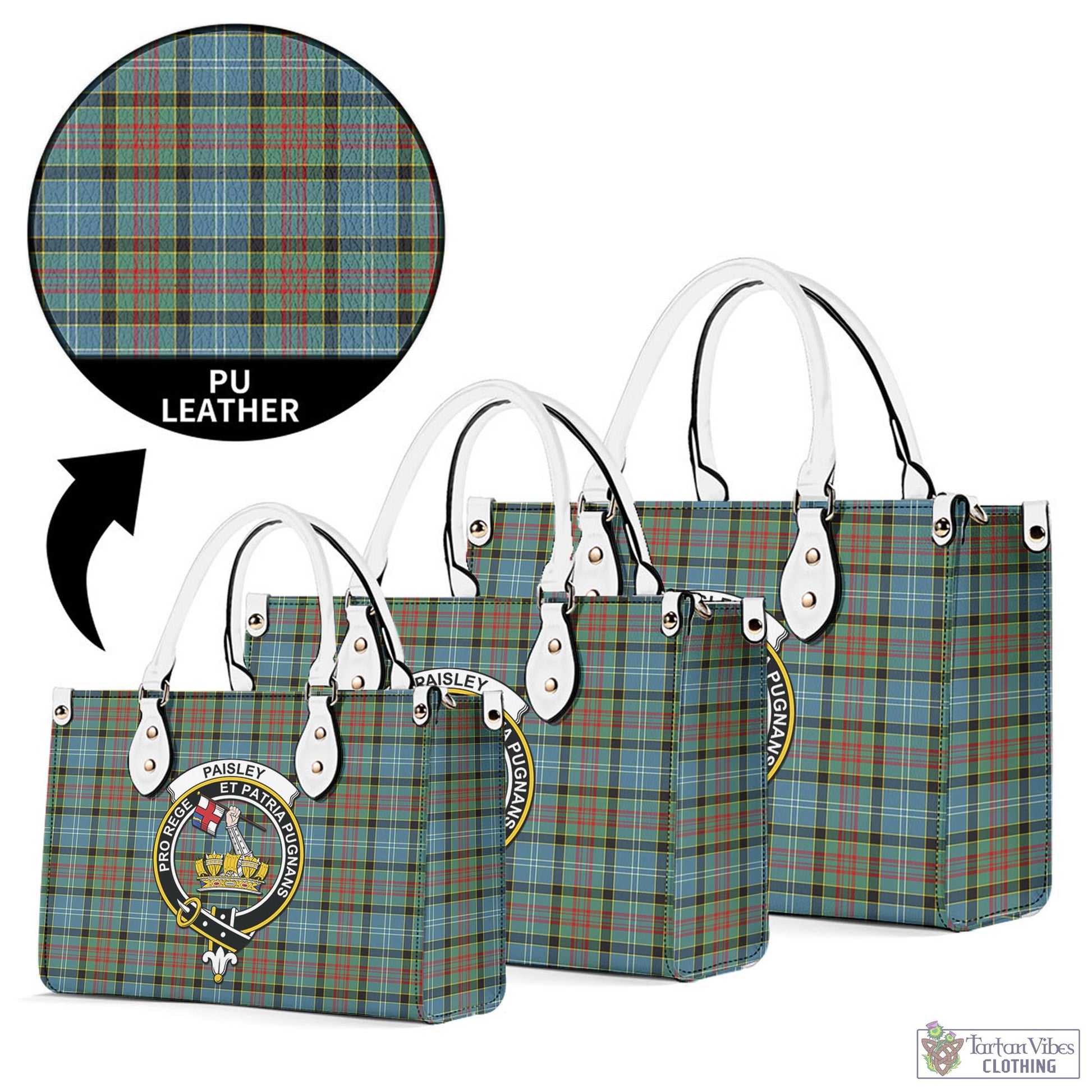 Tartan Vibes Clothing Paisley Tartan Luxury Leather Handbags with Family Crest