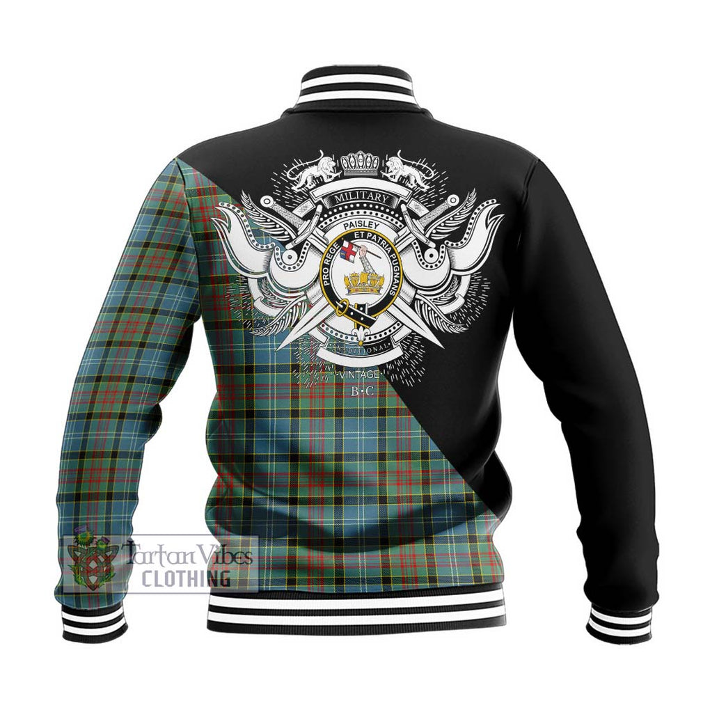 Paisley Tartan Baseball Jacket with Family Crest and Military Logo Style - Tartanvibesclothing Shop