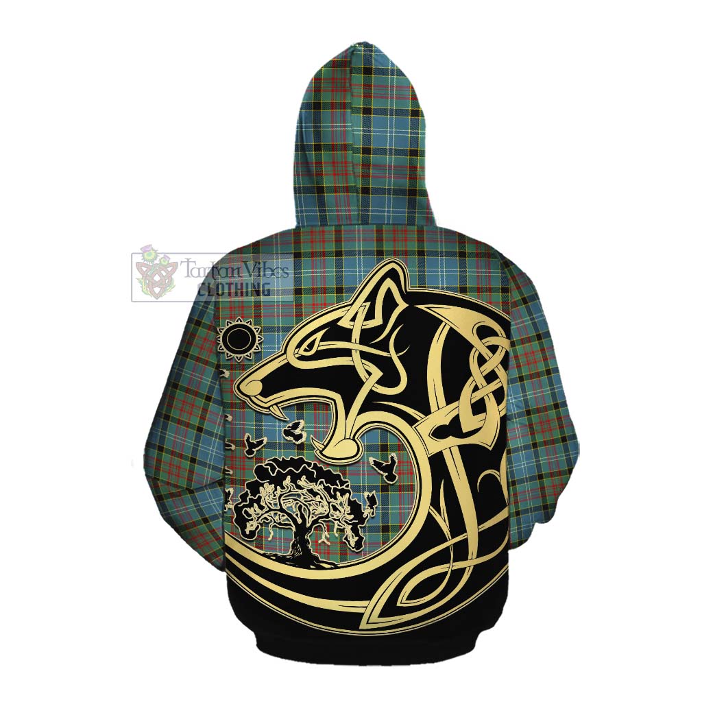 Tartan Vibes Clothing Paisley Tartan Cotton Hoodie with Family Crest Celtic Wolf Style