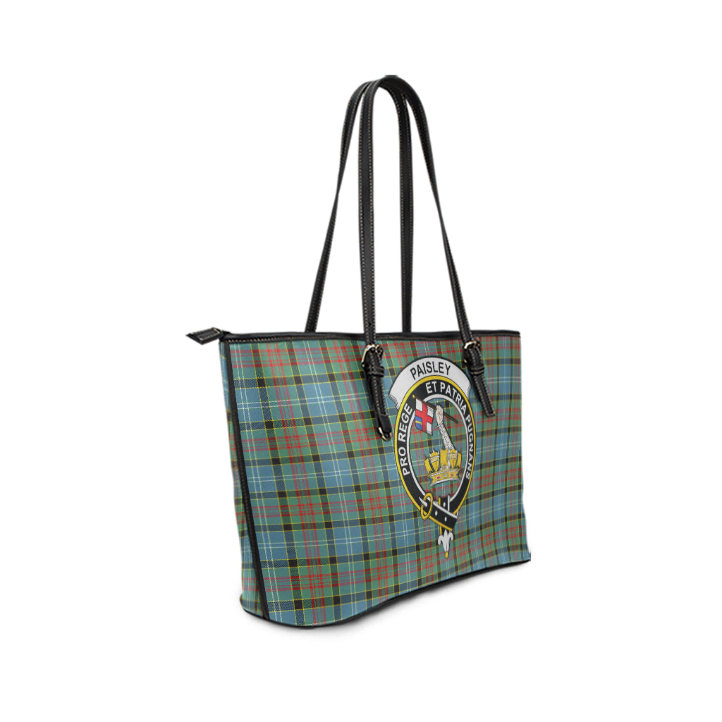 Paisley Tartan Leather Tote Bag with Family Crest - Tartan Vibes Clothing