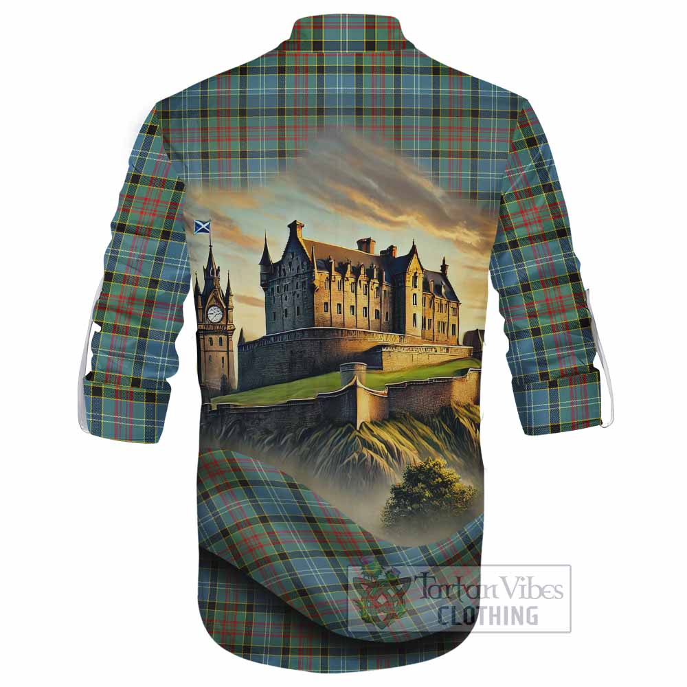 Tartan Vibes Clothing Paisley Tartan Family Crest Ghillie Kilt Shirt with Scottish Ancient Castle Style