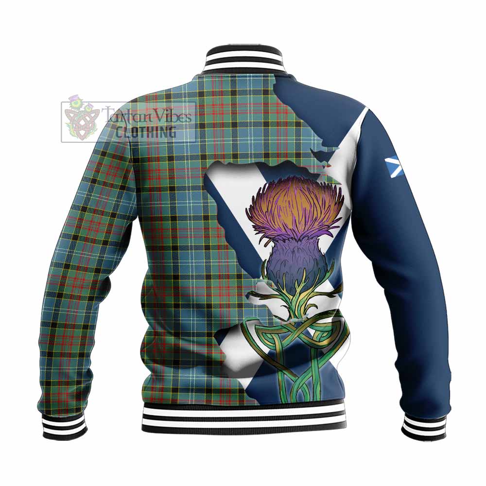 Tartan Vibes Clothing Paisley Tartan Family Crest Baseball Jacket Scottish Thistle Celtic Inspired