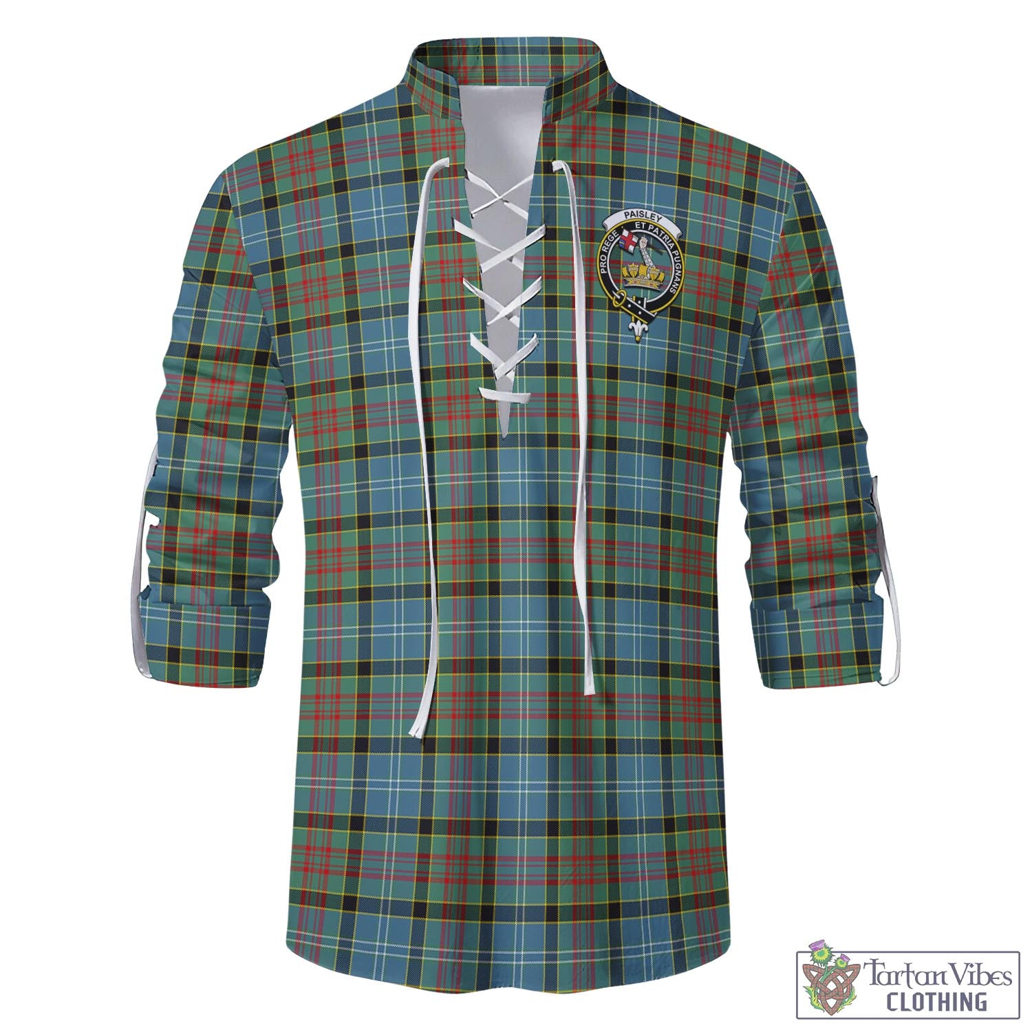 Tartan Vibes Clothing Paisley Tartan Men's Scottish Traditional Jacobite Ghillie Kilt Shirt with Family Crest