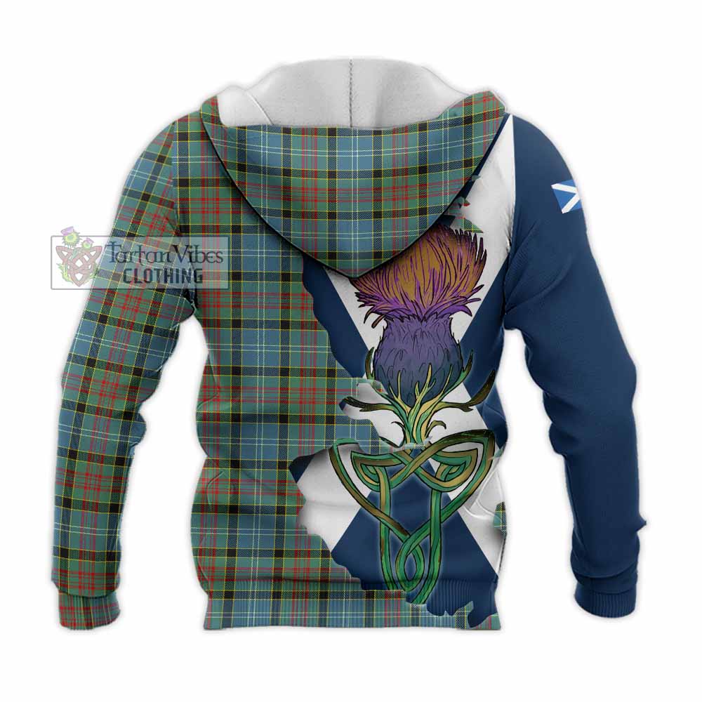 Tartan Vibes Clothing Paisley Tartan Family Crest Knitted Hoodie Scottish Thistle Celtic Inspired