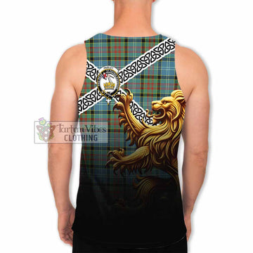 Tartan Vibes Clothing Paisley Crest Tartan Men's Tank Top with Golden Lion Emblem Celtic Style