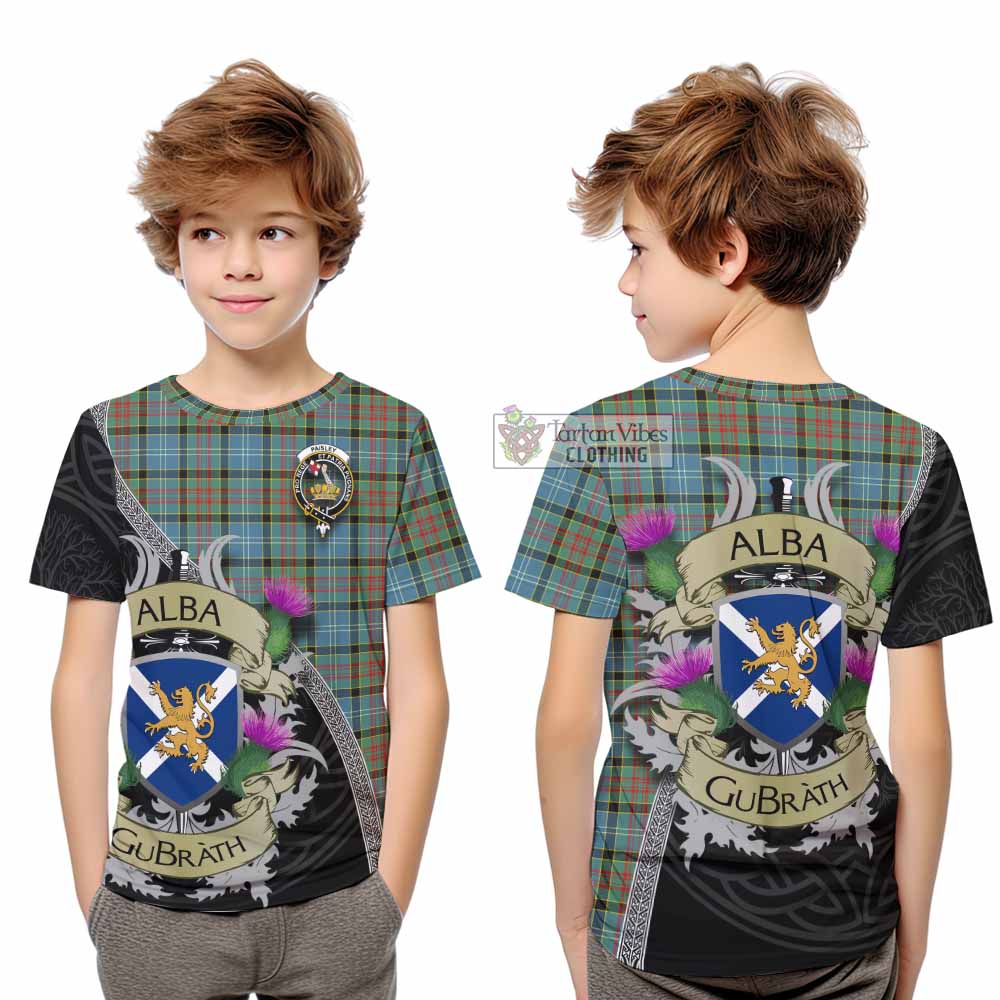 Tartan Vibes Clothing Paisley Tartan Family Crest Kid T-Shirt Lion Rampant Royal Thistle Shield Celtic Inspired