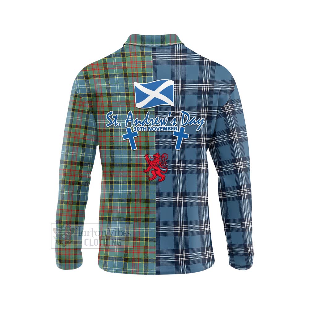 Tartan Vibes Clothing Paisley Tartan Long Sleeve Polo Shirt Happy St. Andrew's Day Half Tartan Style