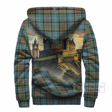 Paisley Tartan Family Crest Sherpa Hoodie with Scottish Ancient Castle Style