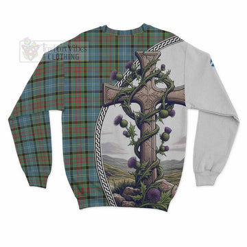 Paisley Tartan Sweatshirt with Family Crest and St. Andrew's Cross Accented by Thistle Vines