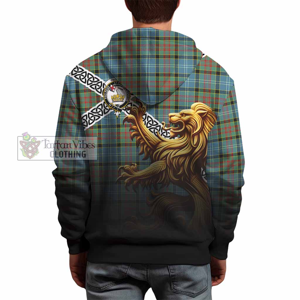 Tartan Vibes Clothing Paisley Crest Tartan Hoodie with Golden Lion Emblem Celtic Style