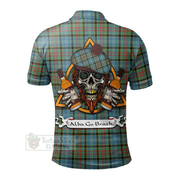 Tartan Vibes Clothing Paisley Tartan Polo Shirt with Family Crest and Bearded Skull Holding Bottles of Whiskey