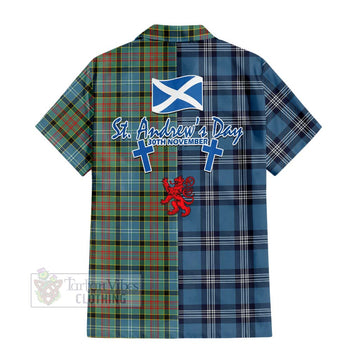 Tartan Vibes Clothing Paisley Tartan Short Sleeve Button Shirt Happy St. Andrew's Day Half Tartan Style