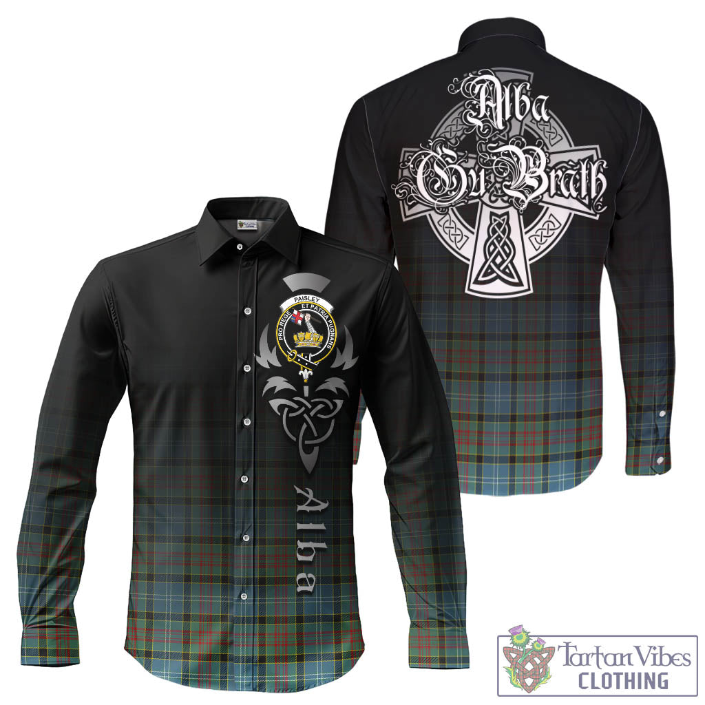 Tartan Vibes Clothing Paisley Tartan Long Sleeve Button Up Featuring Alba Gu Brath Family Crest Celtic Inspired