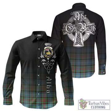 Tartan Vibes Clothing Paisley Tartan Long Sleeve Button Up Featuring Alba Gu Brath Family Crest Celtic Inspired