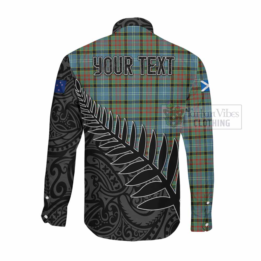 Tartan Vibes Clothing Paisley Crest Tartan Long Sleeve Button Shirt with New Zealand Silver Fern Half Style
