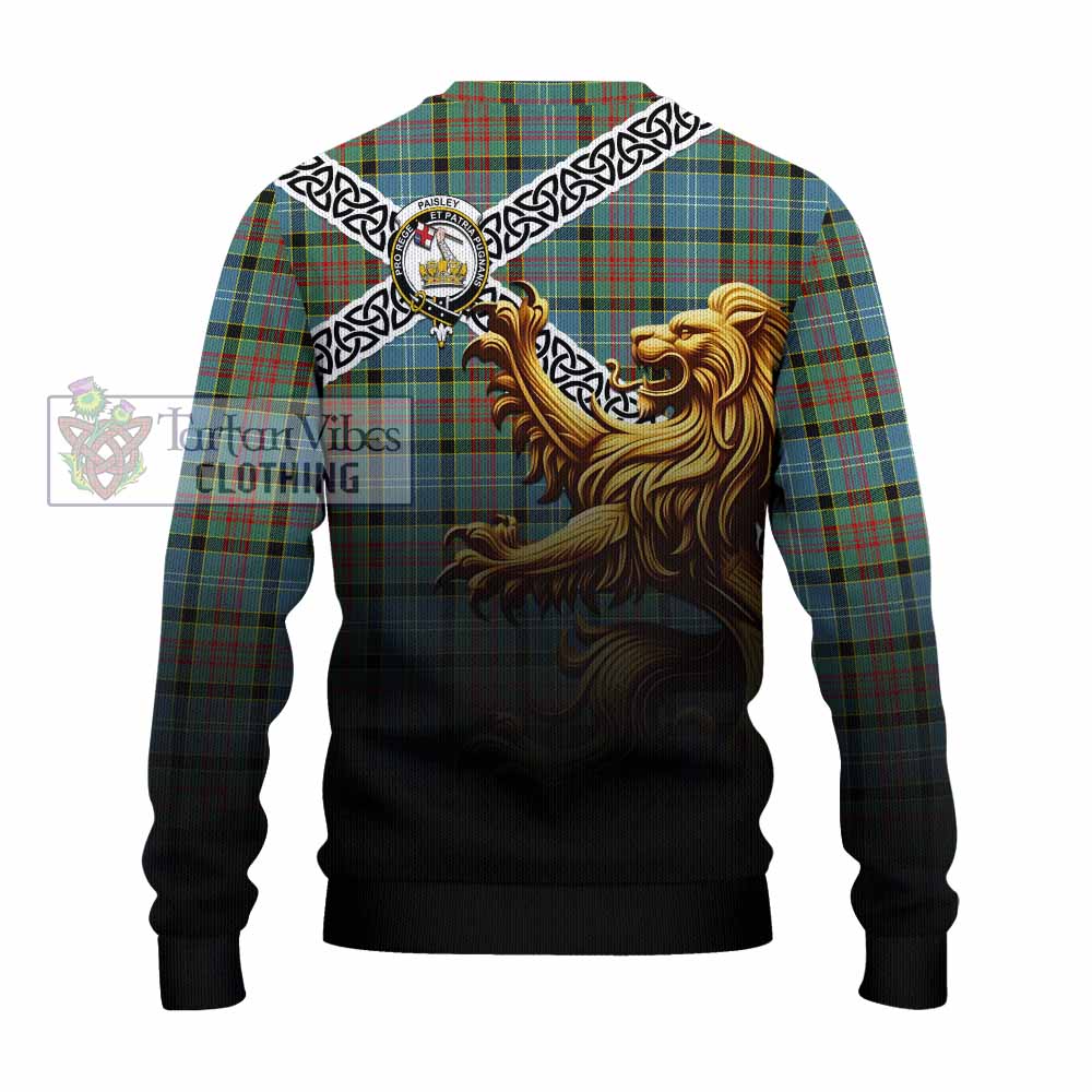 Tartan Vibes Clothing Paisley Crest Tartan Knitted Sweater with Golden Lion Emblem Celtic Style