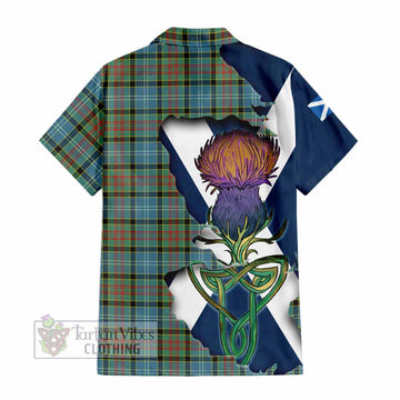 Tartan Vibes Clothing Paisley Tartan Family Crest Short Sleeve Button Shirt Scottish Thistle Celtic Inspired
